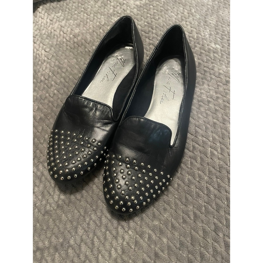 Marc Fisher Women's Slip On Silver Studded Flats Shoes - Black -  Size 7